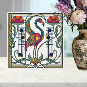 Carreau à motif géométrique floral de flamant vint