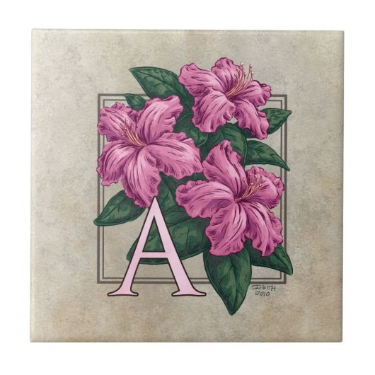 Carreau A pour Monogramme de fleurs d'Azalea (Devant)