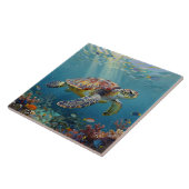 Carreau A Sea Turtle and Sun Rays in the Ocean Blue (Côté)