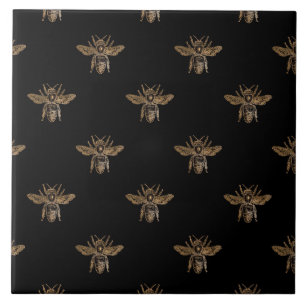 Carreau Abeille Bourdon Or Élégant Fond Noir