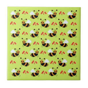 Carreau Abeilles Motif Fleurs Rouges Abeille