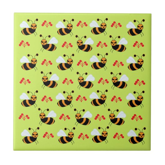 Carreau Abeilles Motif Fleurs Rouges Abeille (Devant)