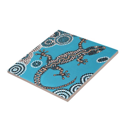 Carreau Aboriginal sorte, Gecko, peinture de point, (Côté)