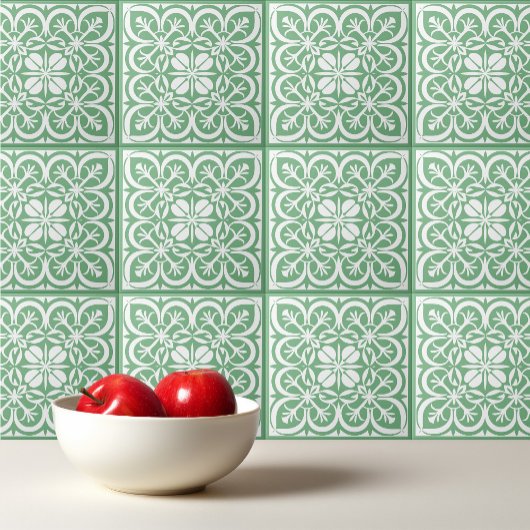 Carreau Absinthe verte motif Portugaise Méditerranée