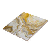 Carreau Abstract Fluid Ink Art Gold and White Marble  (Côté)