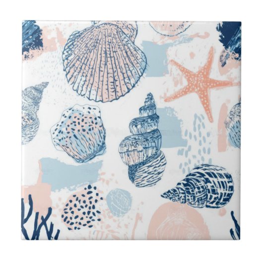Carreau Abstract Nautical Beach Blue Peach Distressed (2) (Devant)