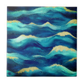 Carreau Abstract Ocean Waves Blue and Gold Watercolor (Devant)