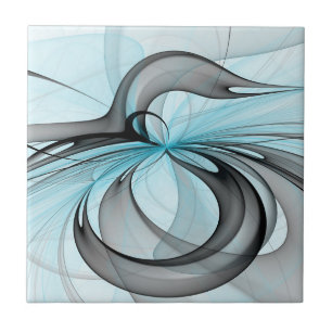 Carreau Abstrait Art Fractal Moderne Gris Anthracite Bleu