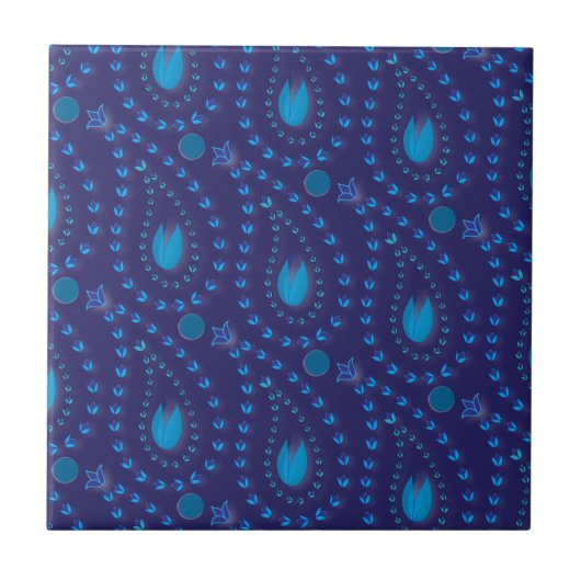 Carreau Abstrait bleu foncé Paisley Tulip motif floral (Devant)
