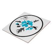 Carreau Abstrait bleu moderne fleur gris noir feuille prin (Côté)