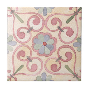 Carreau Abstrait bohème artistique de rose rétro fleuri