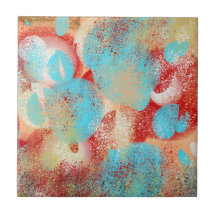 Abstrait en bleu aqua, rouge et jaune
