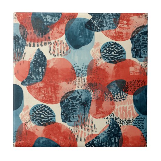 Carreau abstrait géométrique moderne Corail et Bleu (Devant)