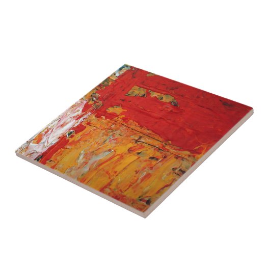 Carreau Abstrait jaune rouge texturé riche (Côté)