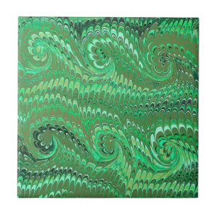 Carreau Abstrait moderne Avocado Green Marbled Swirls
