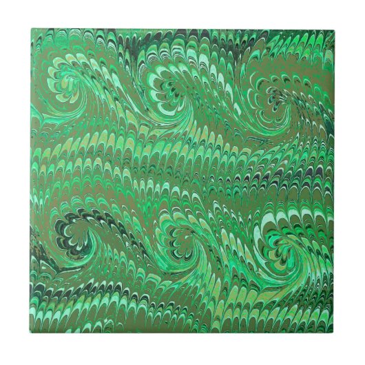 Carreau Abstrait moderne Avocado Green Marbled Swirls (Devant)