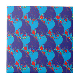 Carreau Abstrait moderne BLUE et rouge Rainbow gouttes mot
