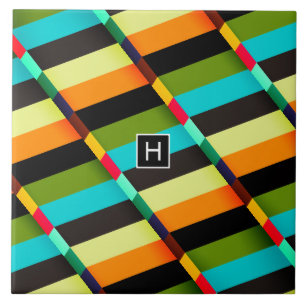 Carreau Abstrait Moderne Coloré Rayures & Monogramme