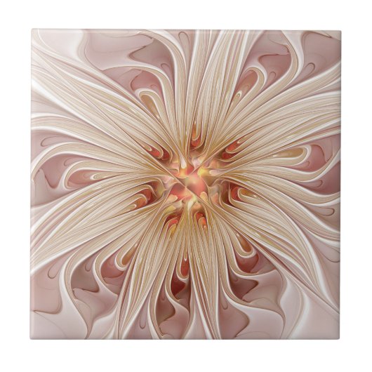 Carreau Abstrait Moderne Peach Pastel Flower Fractal Art (Devant)