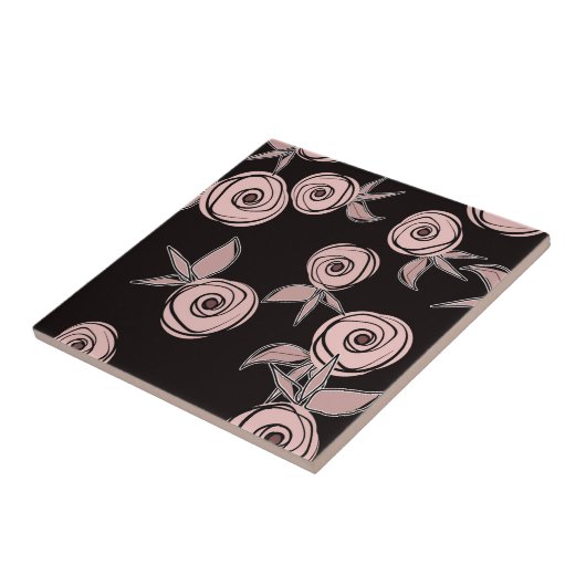 Carreau Abstrait moderne rose fleurs rose roux noir flo (Côté)