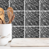 Carreau Abstrait Moderne Tendance Plumes Noir Blanc Impres