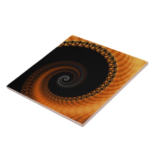 Carreau Abstrait motif fractal en spirale orange foncé (Côté)
