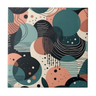 Carreau Abstrait Nautique Corail Sarcelle Pinceau Art