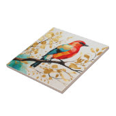 Carreau Abstrait Oiseau-Chanson Vibrant Sur Arbre Feuille (Côté)