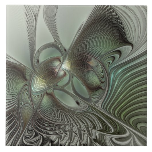 Carreau Abstrait Olive Sage Green Grey Fractal Art Imagina (Devant)
