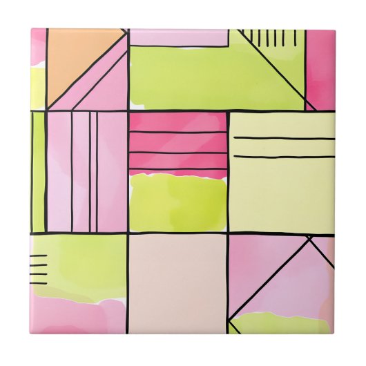 Carreau Abstrait patchwork rose et vert citron (Devant)