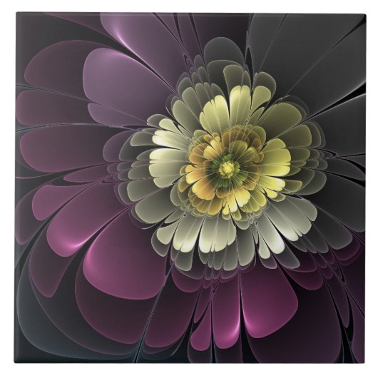 Carreau Abstrait Purpur moderne Khaki Gris Fleur fractale (Devant)
