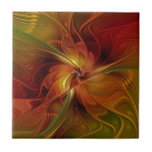 Carreau Abstrait Rouge Orange Brown Vert Fractal Art Flowe (Devant)