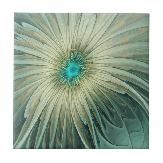 Carreau Abstrait Sage Green Imaginaire Fleur Fractal Art (Devant)