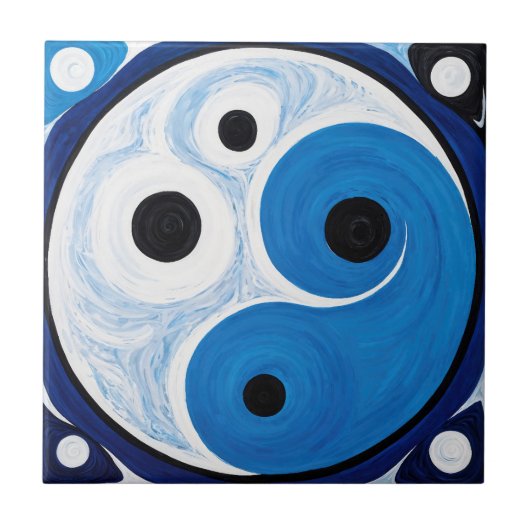 Carreau Abstrait Yin Yang : Moderniste Bleu & Blanc (Devant)