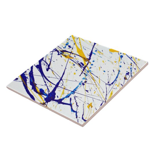 Carreau Abstraite peinture bleu et doré (Côté)