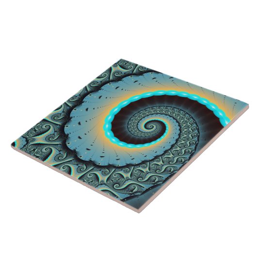 Carreau Abstraite spirale d'art fractal bleu turquoise ora (Côté)