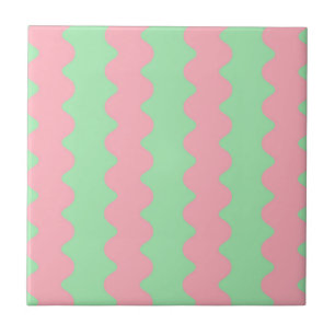 Carreau Accent moderne minimaliste à rayure ondulée verte