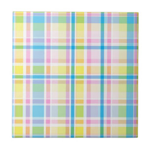 Carreau Accessoires tendance à motif tartan bleu jaune ros