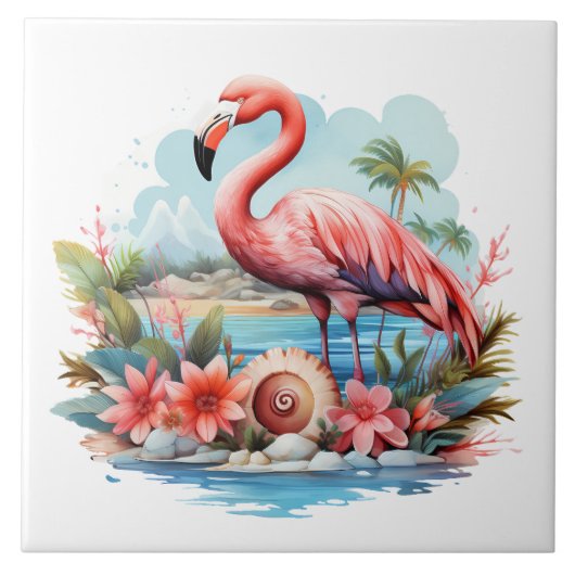 Carreau accueil plage rose flamingo amateurs artisanat (Devant)