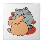 Carreau Adorable chat et chien Hug - Meow & Woof Design (Devant)
