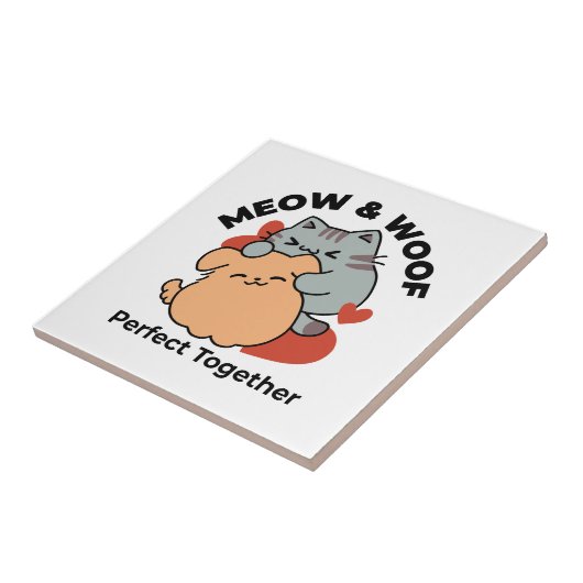 Carreau Adorable chat et chien Hug - Meow & Woof Design (Côté)