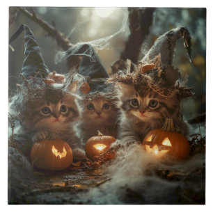 Carreau Adorable chatons d'Halloween avec Citrouilles