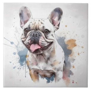 Carreau Adorable chien français Bulldog Aquarelle animal