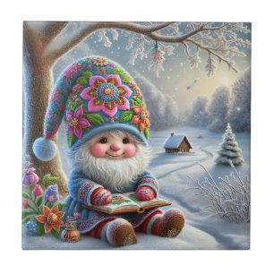 Carreau Adorable Gnome d'hiver dans un paysage hivernal co