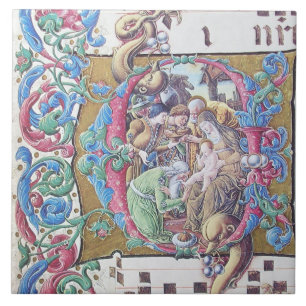 CARREAU ADORATION DES MAGI , MONOGRAMME DE LA NATIVITÉ AVE