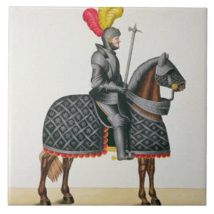 Carreau Adoubez dans l'armure sur son cheval, plat 'd'un