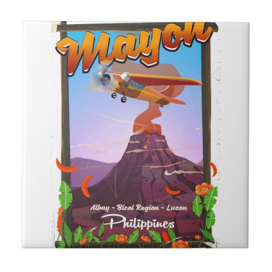 Carreau Affiche d'aventure du volcan Mayon Philippines (Devant)