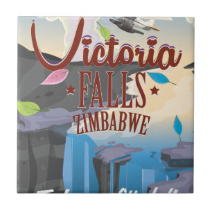 Carreau Affiche de dessin animé de Victoria Falls Zimbabwe