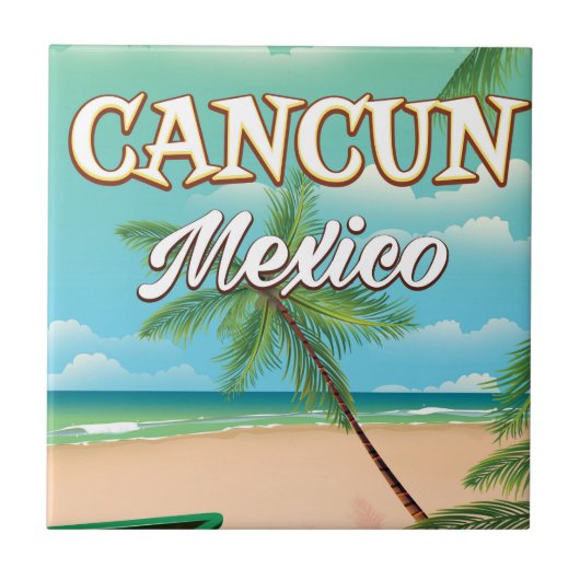 Carreau Affiche de la plage de Cancun au Mexique (Devant)