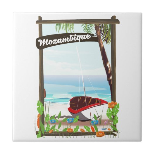 Carreau Affiche de vacances de bateau de pêche mozambicain (Devant)